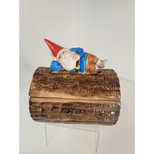 Vintage Gorham Unieboek Gnome On Log Lidded Candy Trinket Covered Dish Japan